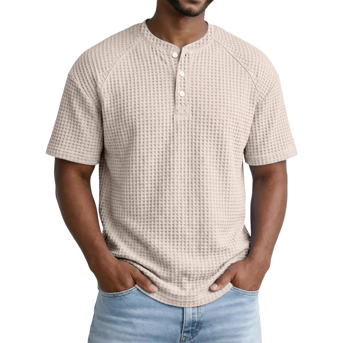 2026 Men's Waffle Short Sleeve Casual Fashion T-shirt