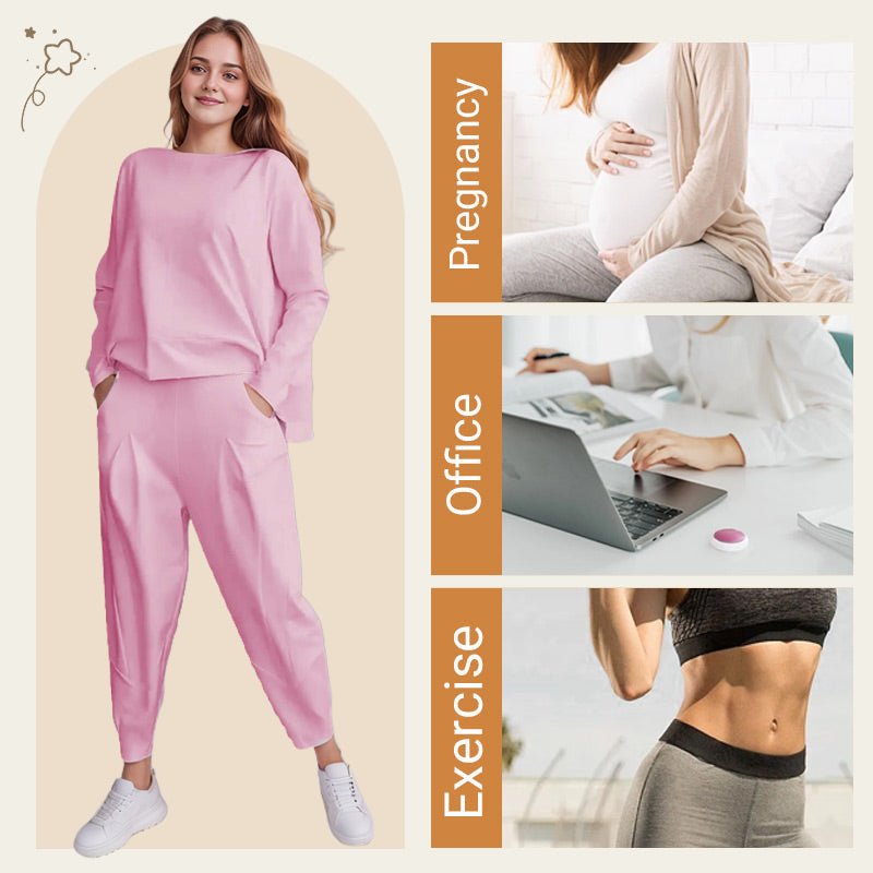 Round-Neck Long-Sleeved Top ＆ Pants 2-Piece Set