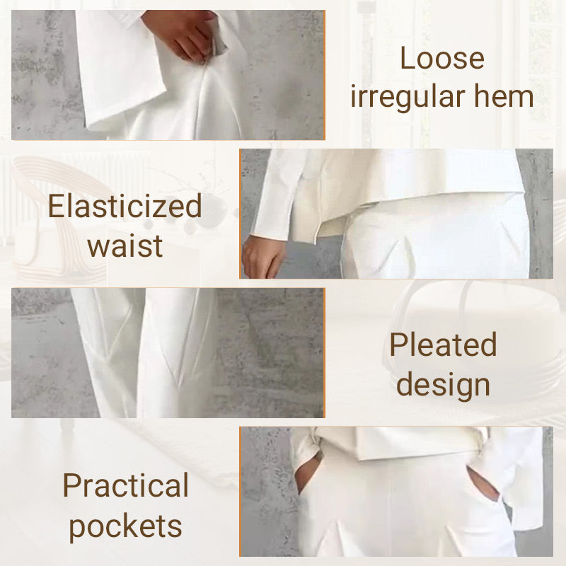 Round-Neck Long-Sleeved Top ＆ Pants 2-Piece Set