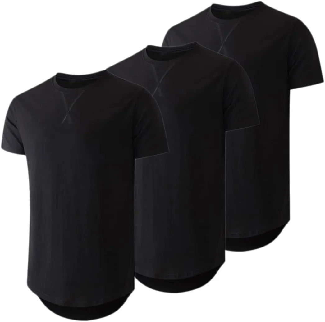 JMIERR Mens 3 Pack Cotton Hipster Hip Hop Longline Crewneck T-Shirt