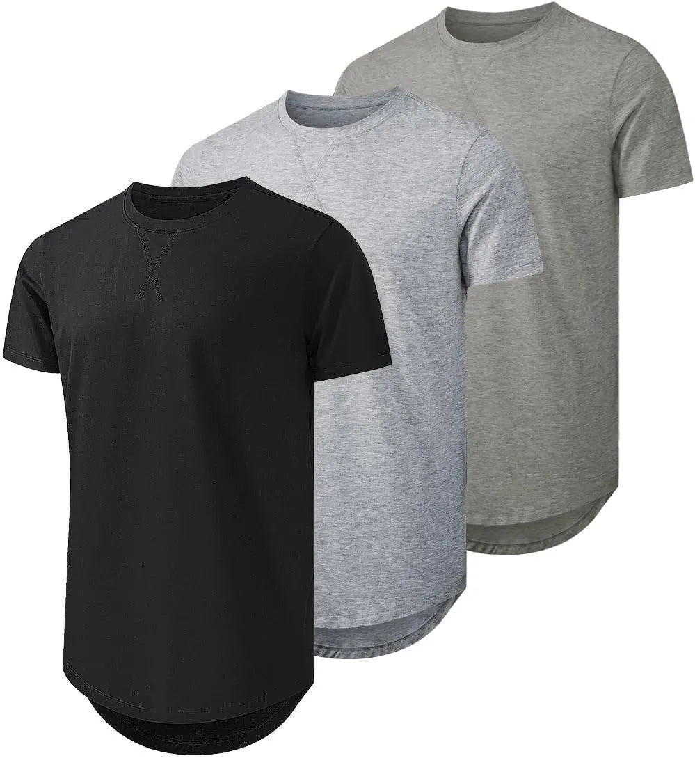 JMIERR Mens 3 Pack Cotton Hipster Hip Hop Longline Crewneck T-Shirt