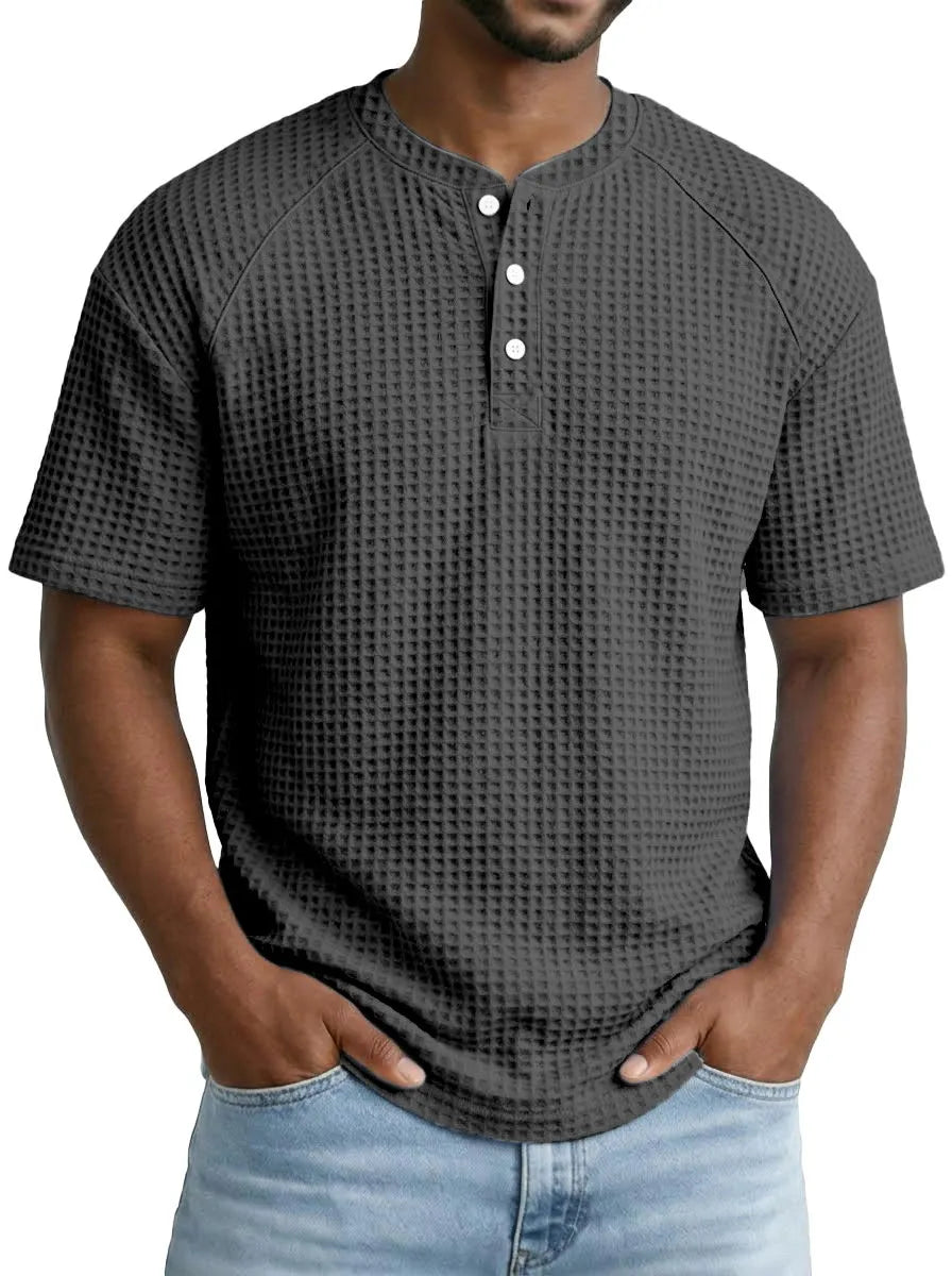 2026 Men's Waffle Short Sleeve Casual Fashion T-shirt