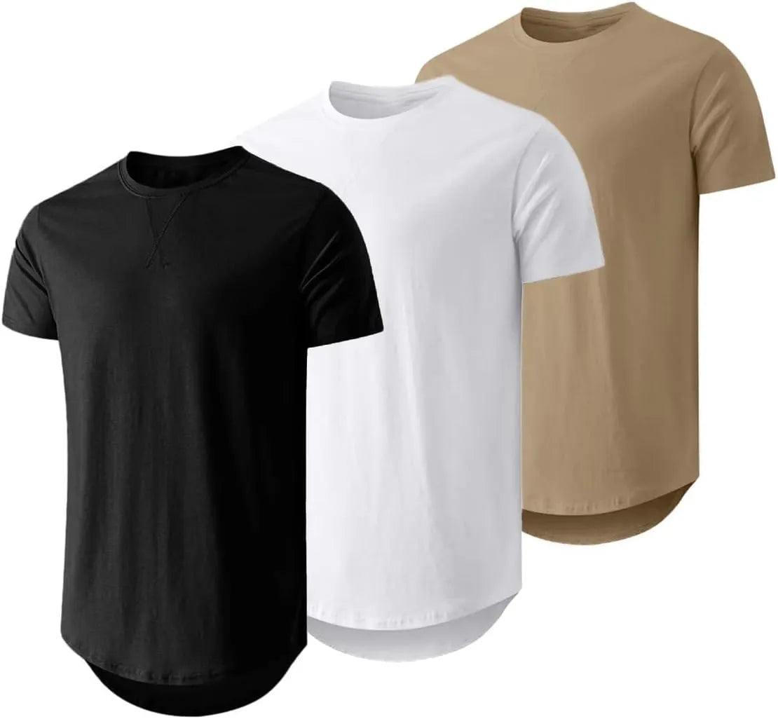 JMIERR Mens 3 Pack Cotton Hipster Hip Hop Longline Crewneck T-Shirt