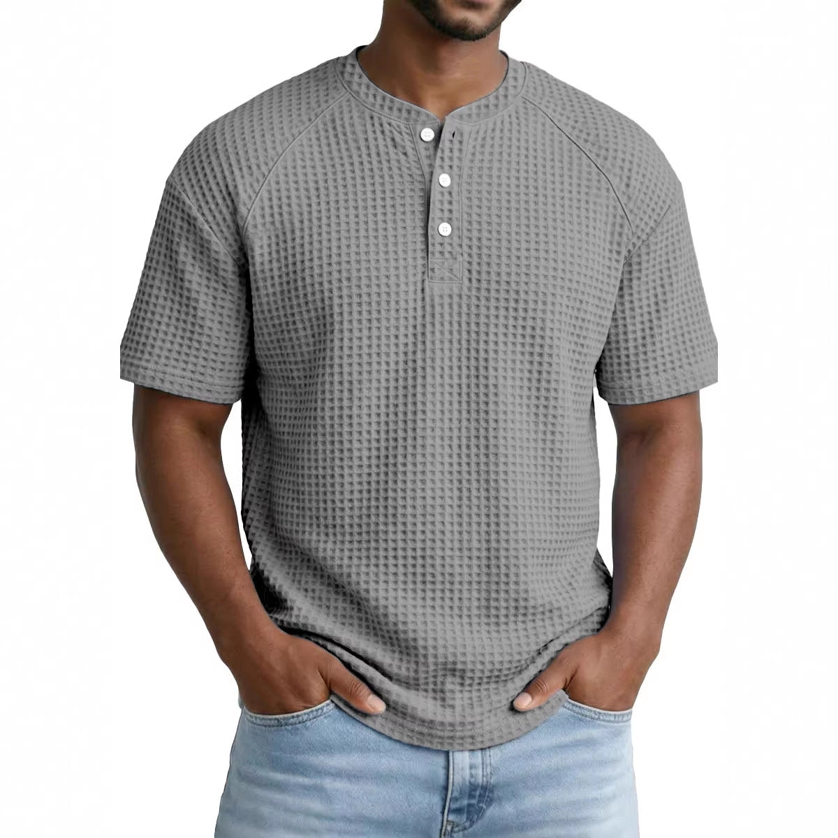 2026 Men's Waffle Short Sleeve Casual Fashion T-shirt
