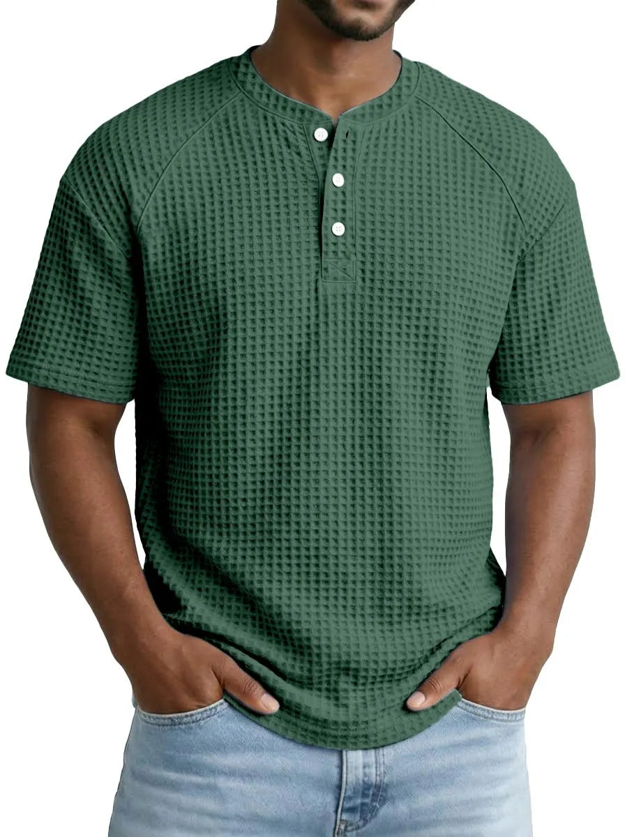 2026 Men's Waffle Short Sleeve Casual Fashion T-shirt
