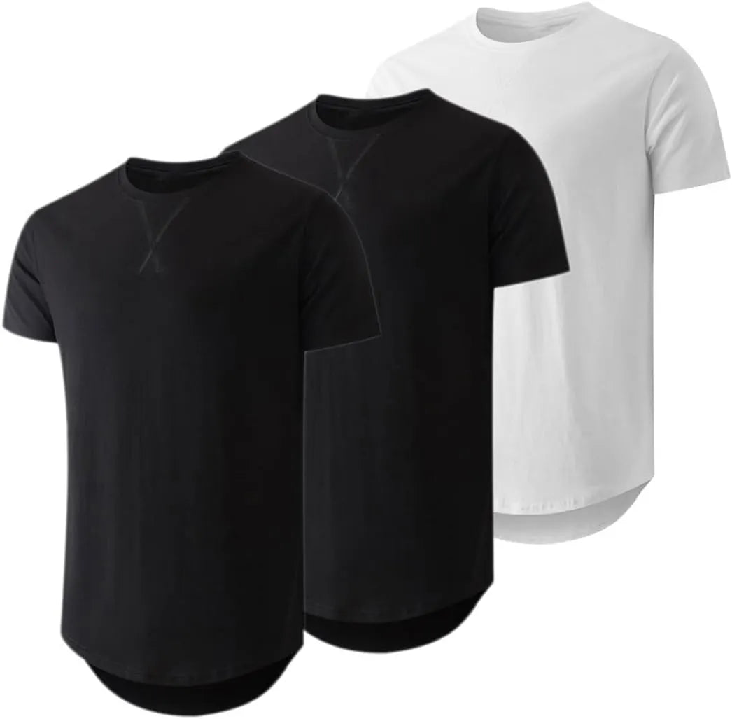 JMIERR Mens 3 Pack Cotton Hipster Hip Hop Longline Crewneck T-Shirt