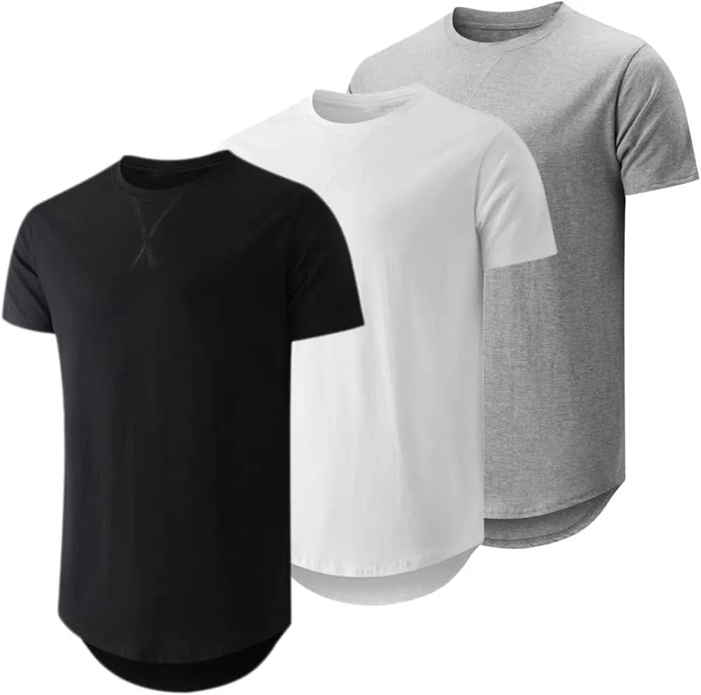 JMIERR Mens 3 Pack Cotton Hipster Hip Hop Longline Crewneck T-Shirt