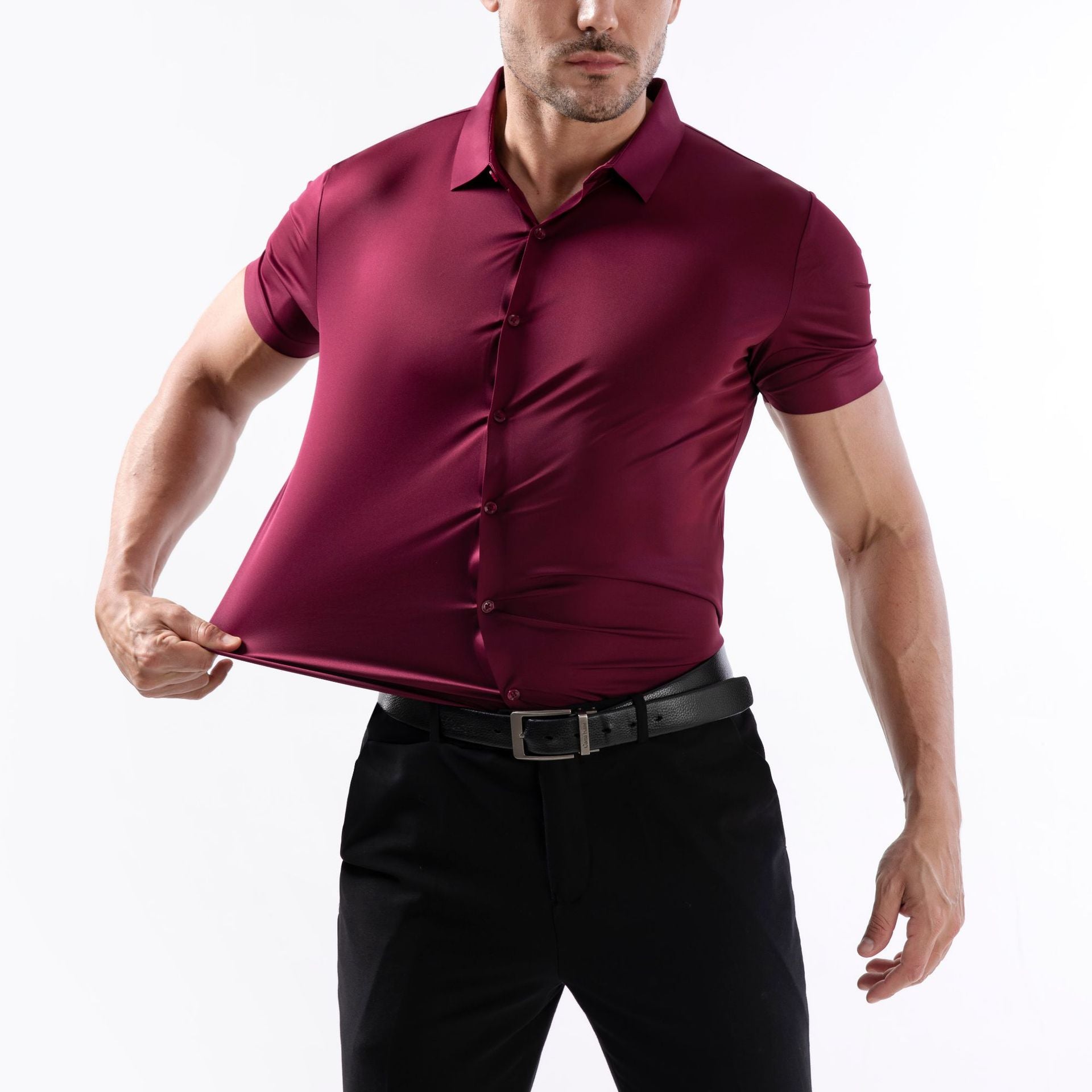 Stretch Dress Shirts for Men Short Sleeve Slim Fit Casual Button Down Shirts Muscle Fit Men's Dress Shirts