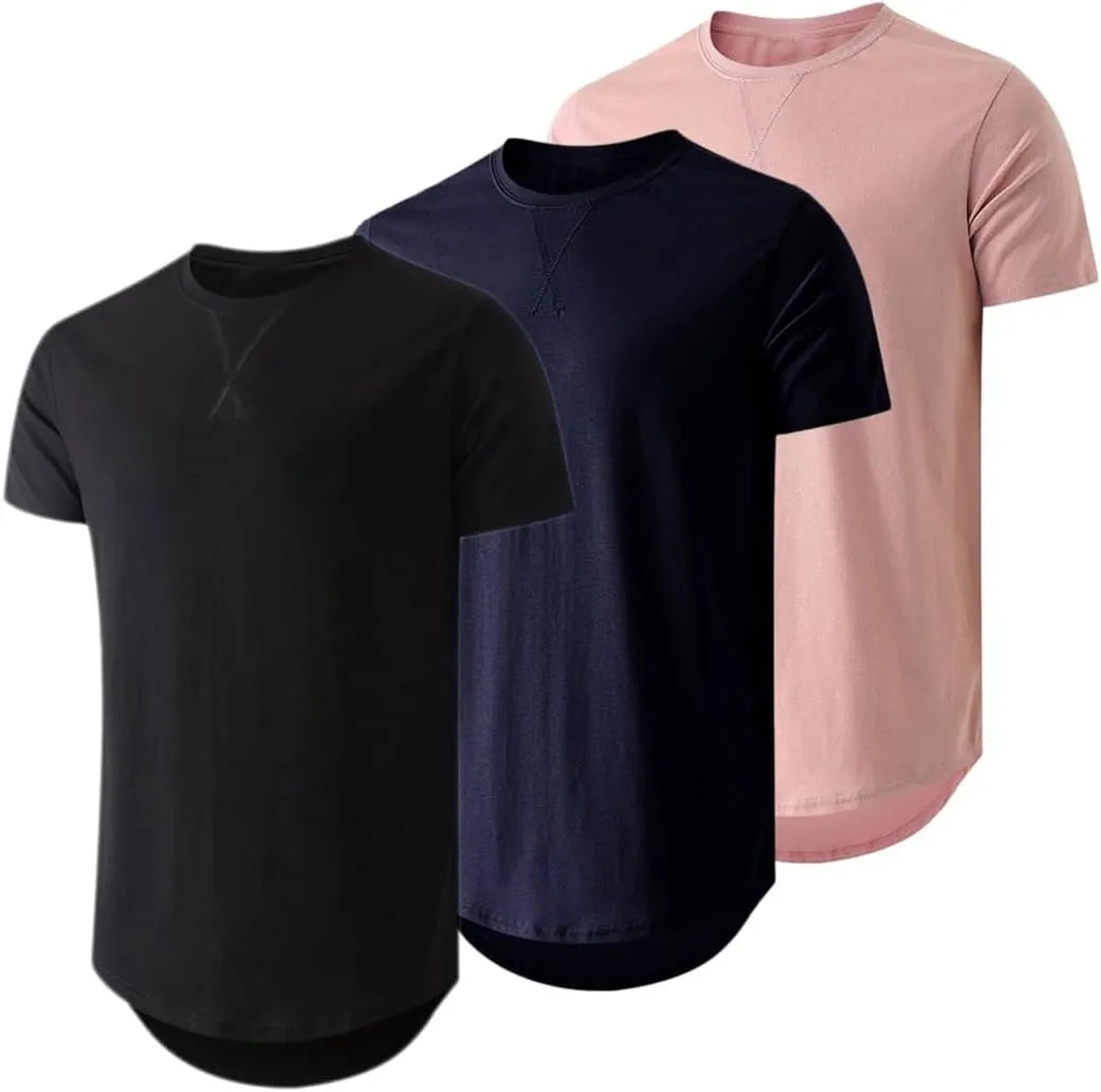 JMIERR Mens 3 Pack Cotton Hipster Hip Hop Longline Crewneck T-Shirt