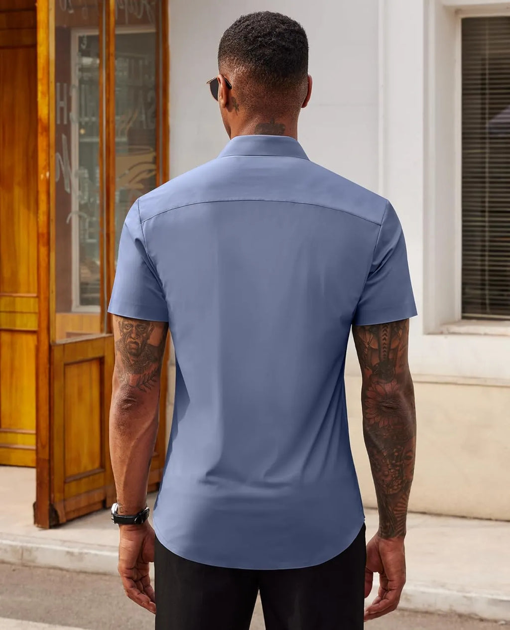 Stretch Dress Shirts for Men Short Sleeve Slim Fit Casual Button Down Shirts Muscle Fit Men's Dress Shirts