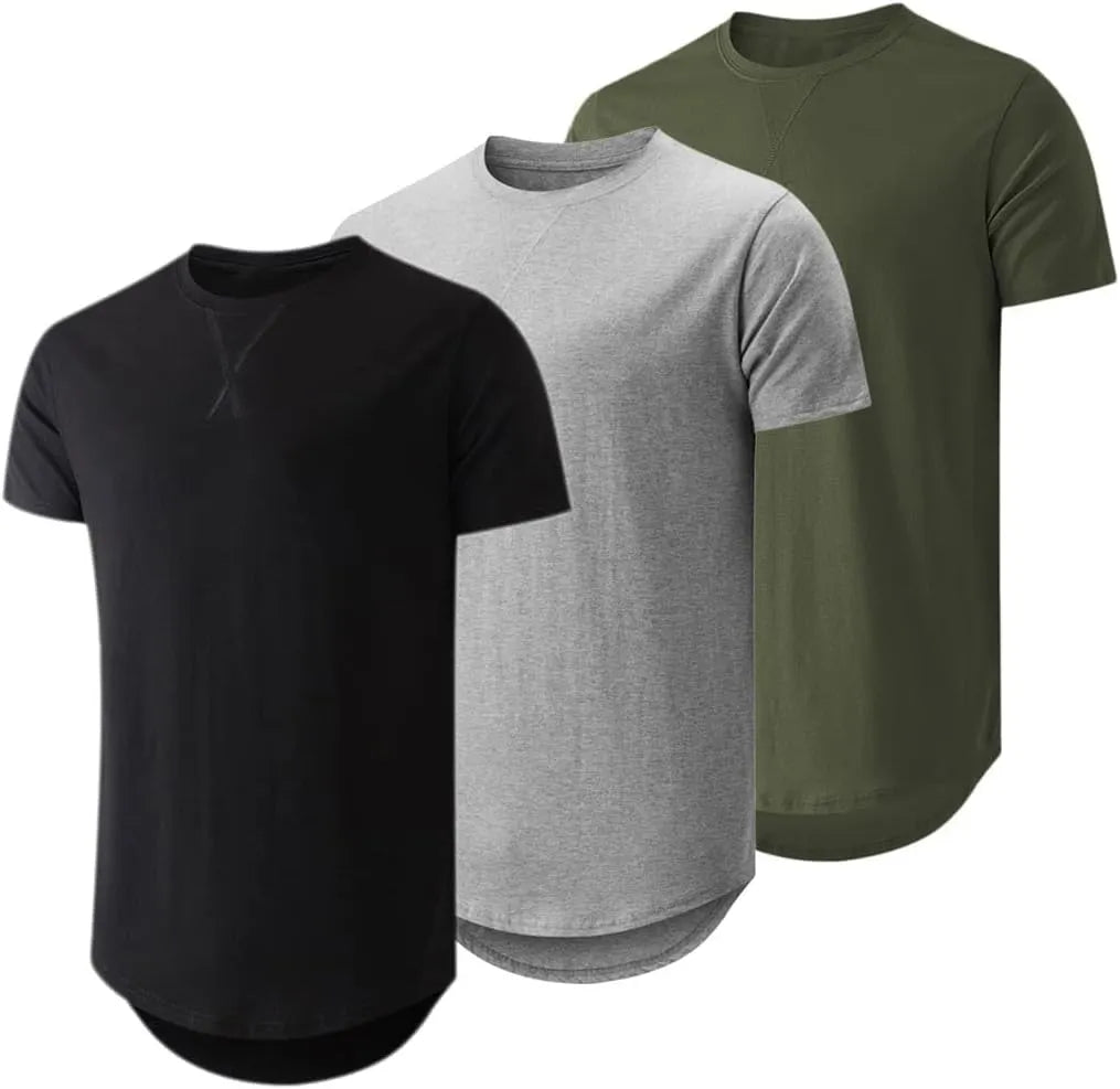 JMIERR Mens 3 Pack Cotton Hipster Hip Hop Longline Crewneck T-Shirt