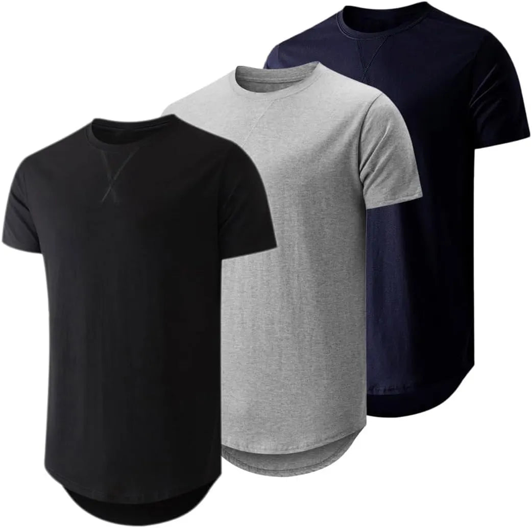 JMIERR Mens 3 Pack Cotton Hipster Hip Hop Longline Crewneck T-Shirt