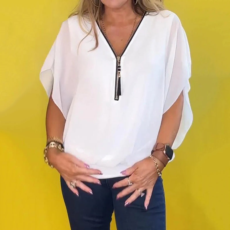 ✨Women's Chiffon Zip-up Neck Casual Top