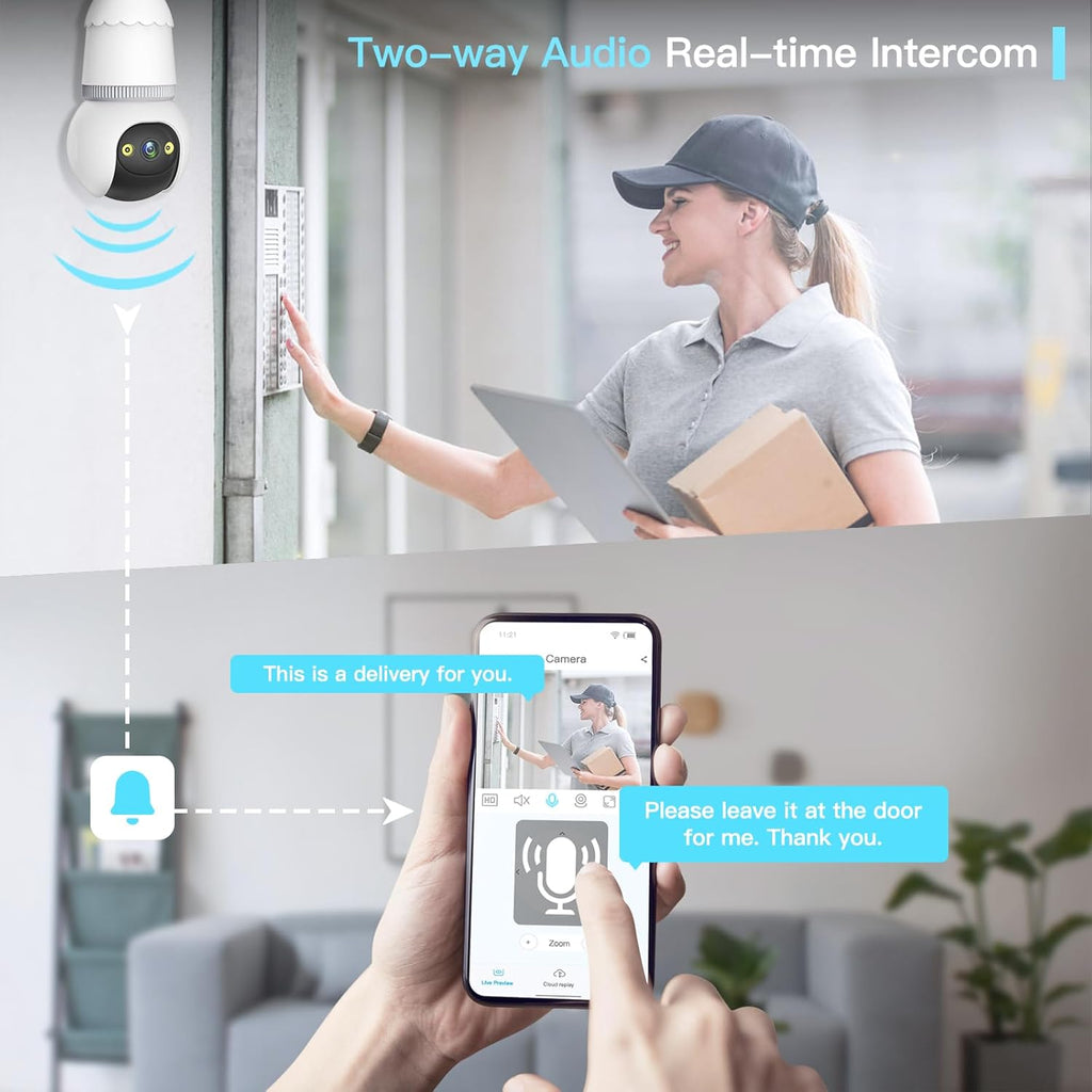 🔥All-New Upgrade✨4MP Light Bulb Security Camera 5G&2.4GHz Wireless Outdoor Indoor Camera with Night Vision