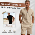 ⏳Time-Limited Special⏰Zip-Neck Shirt & Shorts Set – Casual, Summer, Waffle Knit ✨