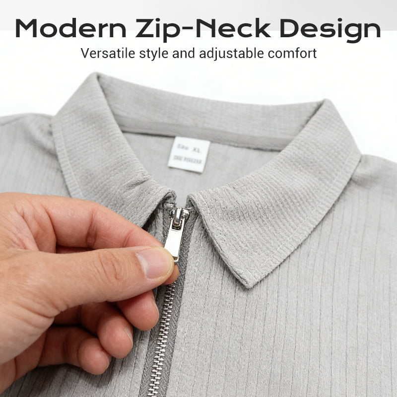 ⏳Time-Limited Special⏰Zip-Neck Shirt & Shorts Set – Casual, Summer, Waffle Knit ✨